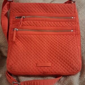 Vera Bradley Triple Zip Coral Purse With An Adjustable Strap.